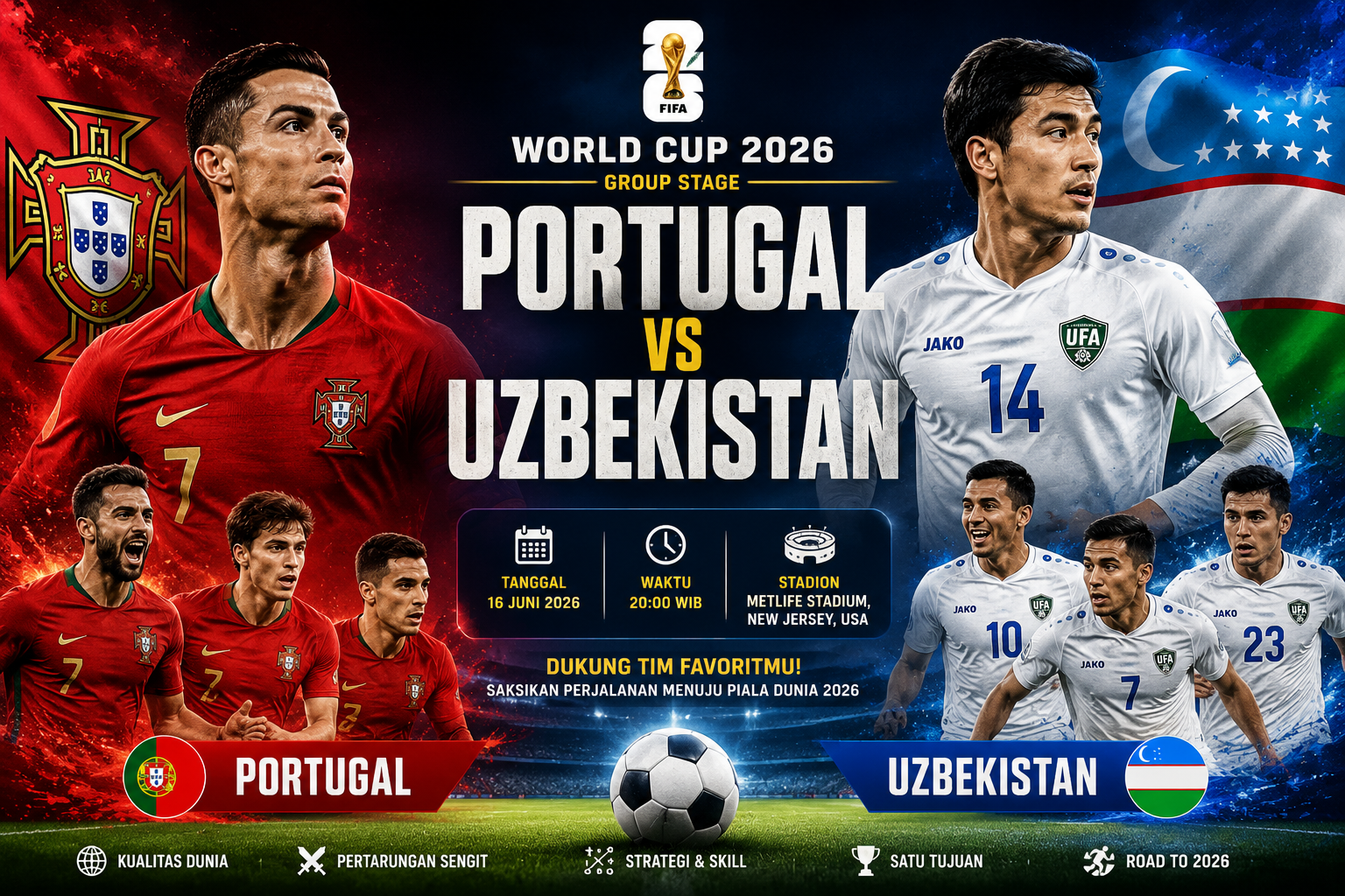 Jadwal Portugal vs Uzbekistan